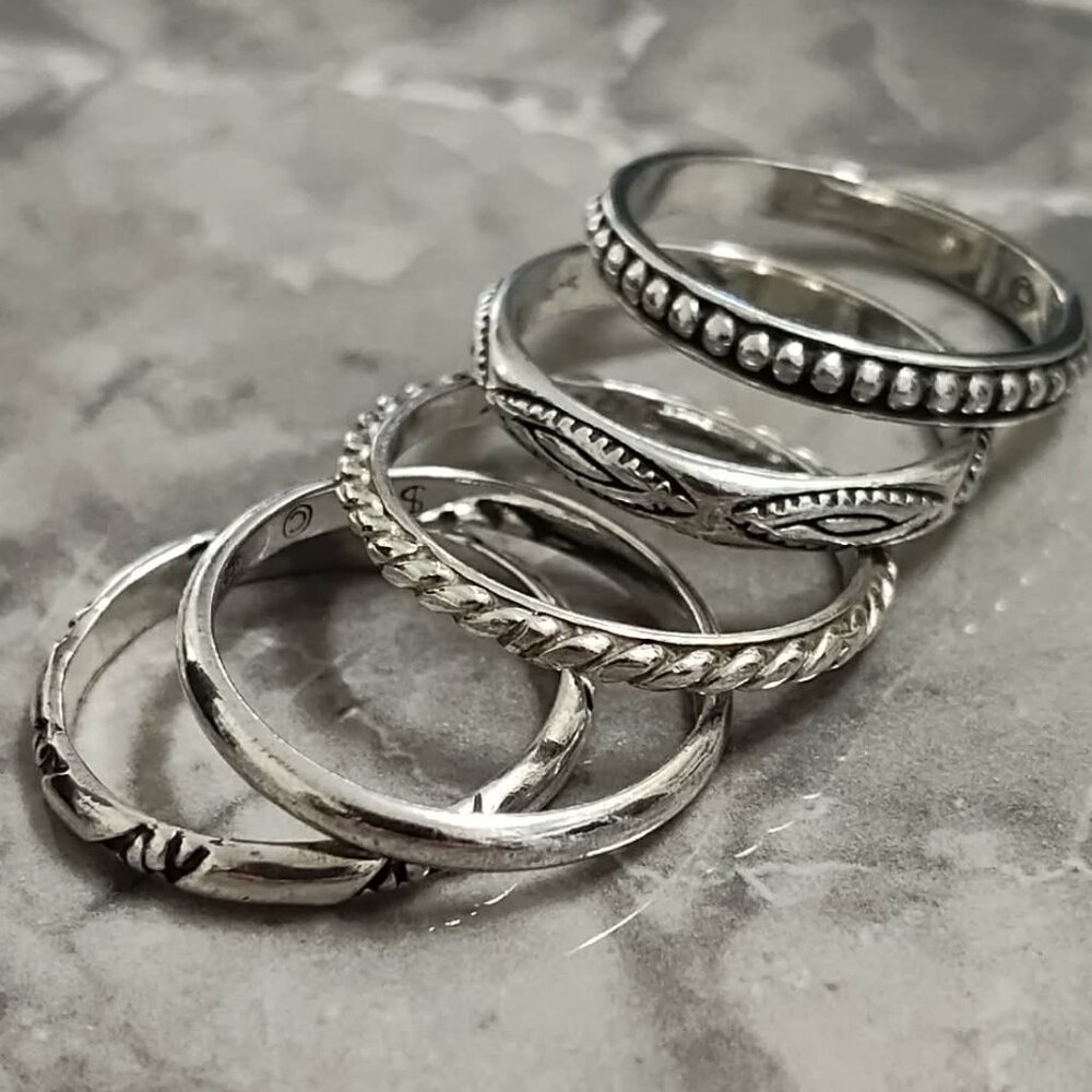 Silpada 5 Stackable Textured Ring Set .925 Sterli… - image 3